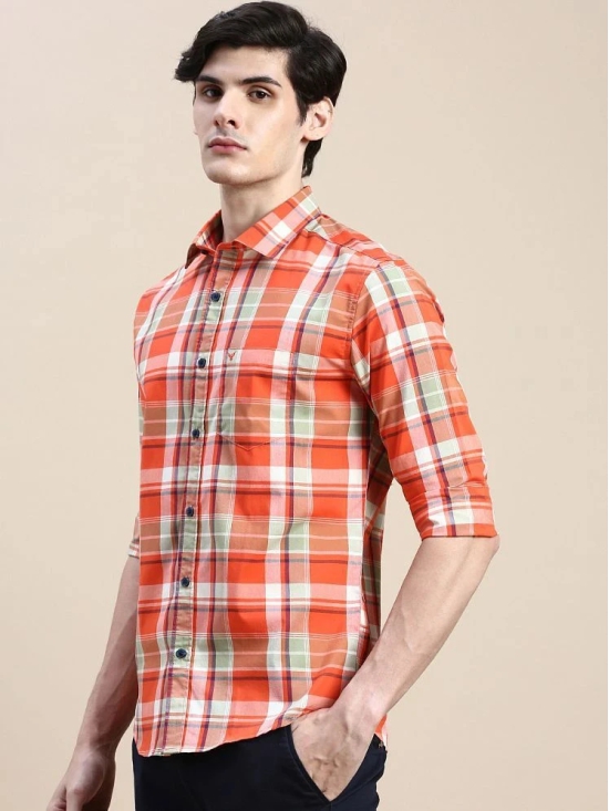 Showoff Cotton Blend Regular Fit Checks Full Sleeves Mens Casual Shirt - Orange ( Pack of 1 ) - None