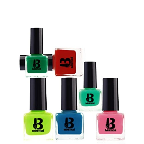 BANETION Nail Lacquer Paint Quick Dry Long Lasting Easy Application On Nails | Matte Finish Combo Of Neon and pastel shade colors for Women (Pack of 6)