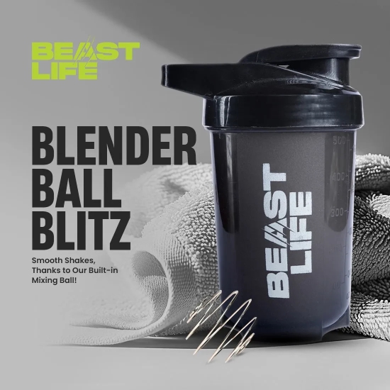 BeastLife Plastic Bold Shaker | Black Color | 500ML