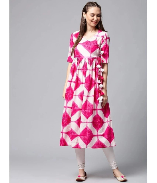 Antaran Cotton Printed Angrakha Womens Kurti - Pink ( Pack of 1 ) - None