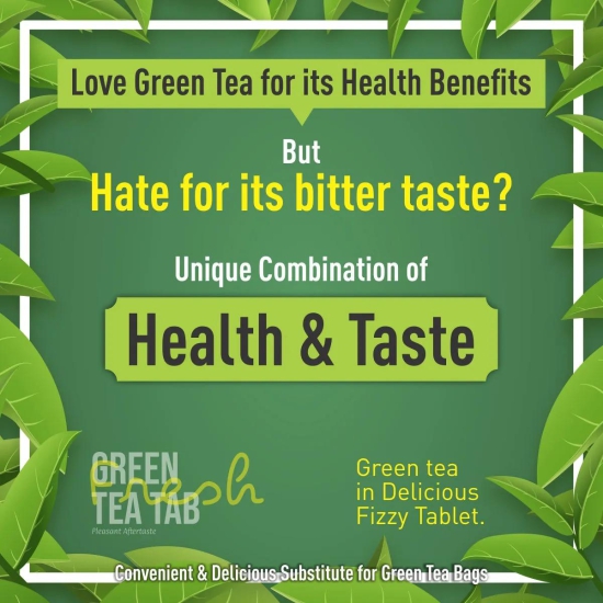 Green Teatab: Green Tea as Fizzy Tablet with Delicious Taste for Good Health & Beauty (Pack of 60 Serving)