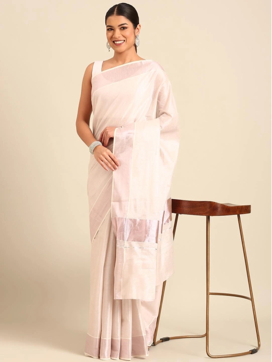 Kalyan Silks Pinkish Silver Kasavu Lines Set Saree With Temple Border