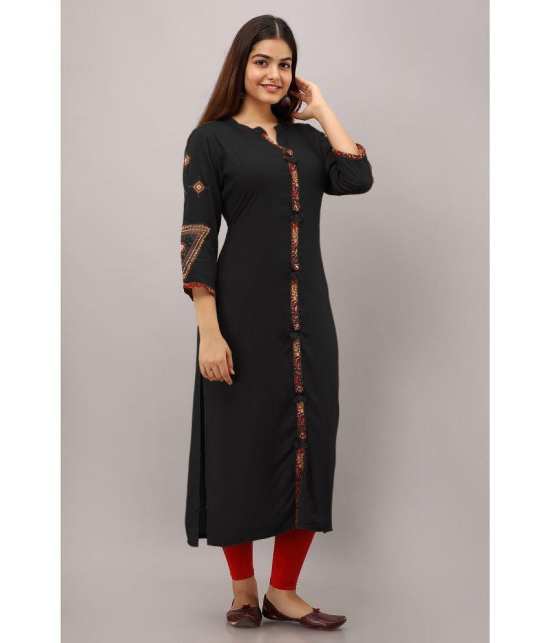 Preksha - Black Rayon Womens Front Slit Kurti ( Pack of 1 ) - None