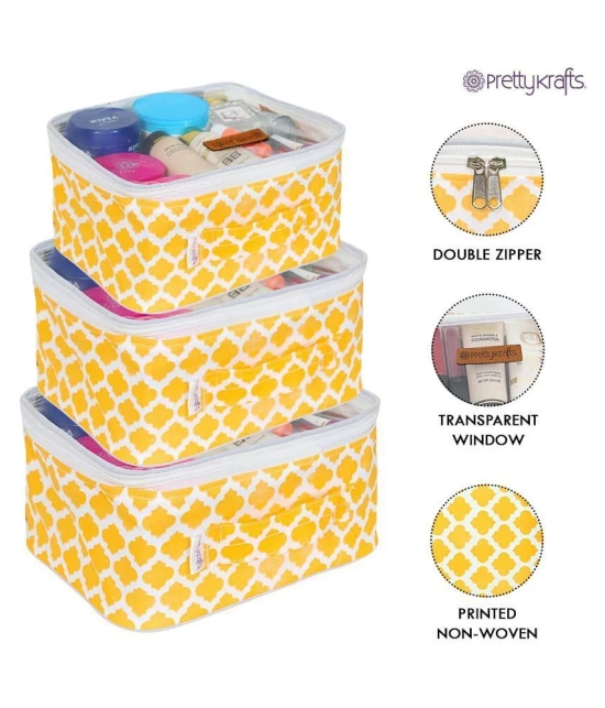 PrettyKrafts Travel Toiletry Bag, Makeup,Cosmetics & Jewelry Organiser, Travel kit - Set of 3 Pieces, Qrt Yellow