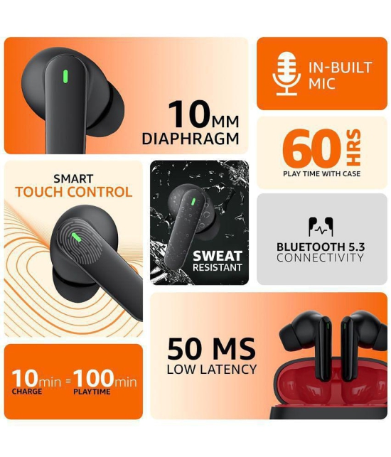 VEhop Primo Bluetooth True Wireless (TWS) In Ear 60 Hours Playback Low Latency,Powerfull bass IPX4(Splash & Sweat Proof) Black