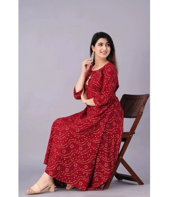 Smien Rayon Printed Anarkali Womens Kurti - Red ( Pack of 1 ) - None