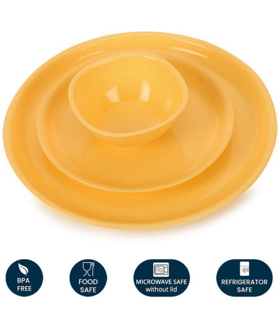 HOMETALES - 24 Pcs Round Yellow Plastic Dinner Set ( Pack of 24 ) - Yellow