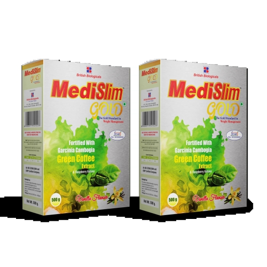 Medislim Gold Meal Replacement Shake For Weight Management - 500 GM - Sugar-free, Cholesterol-free, Zero Trans-fat, Gluten-free Drink with (Goodness of Garcinia Cambogia, Raspberry, Ketone) - BRI