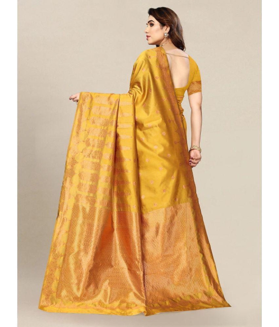 Om Shantam Sarees - Mustard Banarasi Silk Saree With Blouse Piece ( Pack of 1 ) - Mustard