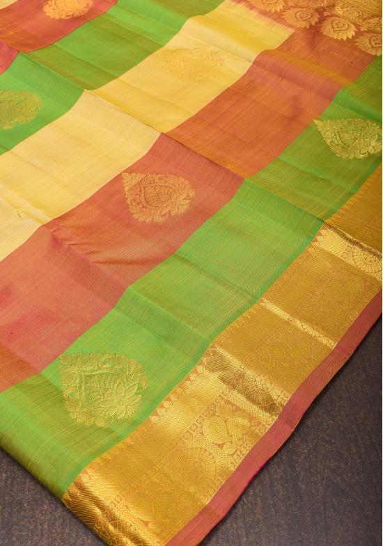 Exquisite Paalum Pazhamum Classic Kanjeevaram Multicolor Saree with zari Border | SILK MARK CERTIFIED