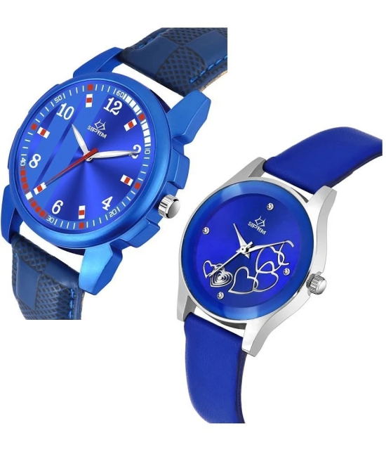 Septem Blue Leather Analog Couples Watch