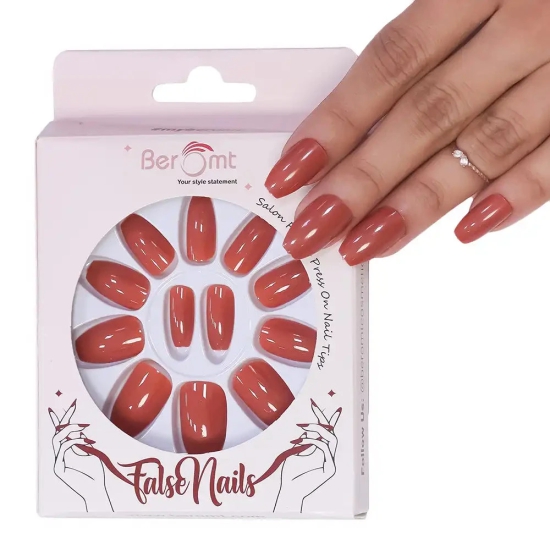 SHORT GLOSSY NAILS-(NAIL KIT INCLUDED)-Maroon