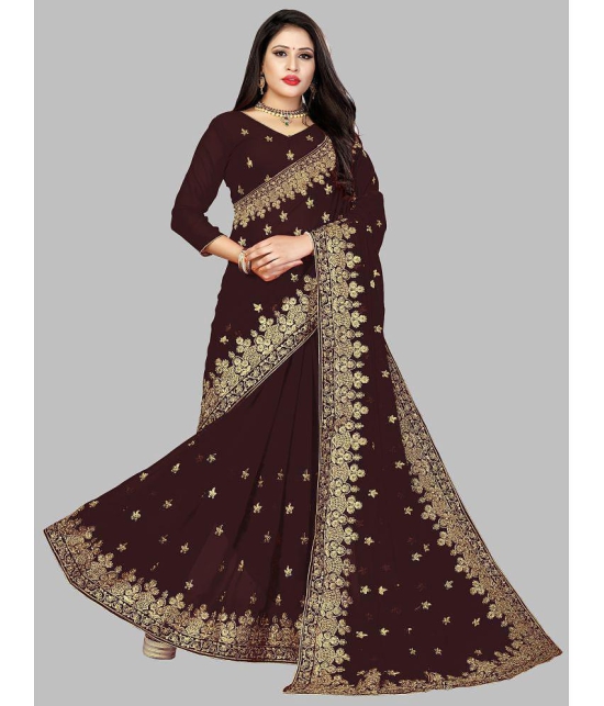 Om Shantam Sarees - Coffee Georgette Saree With Blouse Piece ( Pack of 1 ) - Coffee