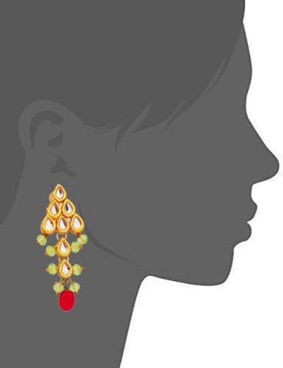 Exclusive indo western crystal and kundan meena pink and green Chandelier Earrings for women