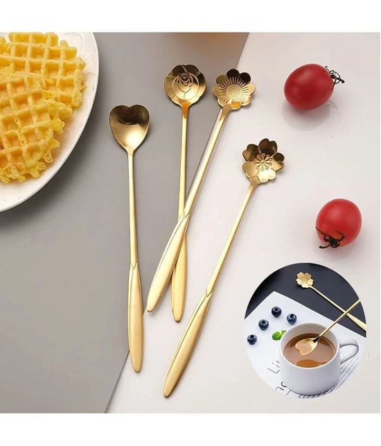 GEEO Gold Stainless Steel Dessert Spoon ( Pack of 4 ) - Gold