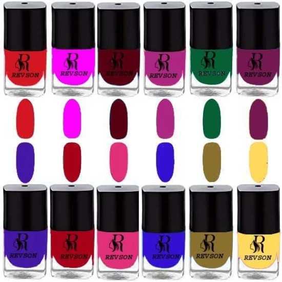 Revson Nail Lacquer | 6 ml | Long-Lasting, Glossy Nail Polish | Fast Drying, Chip Resistant For Women (Pack of 12)(M-jassy666)