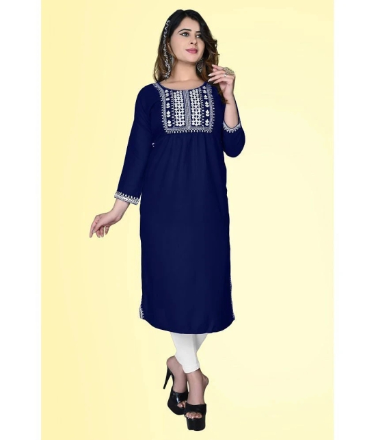 haya fashion - Navy Rayon Womens Straight Kurti ( Pack of 1 ) - None