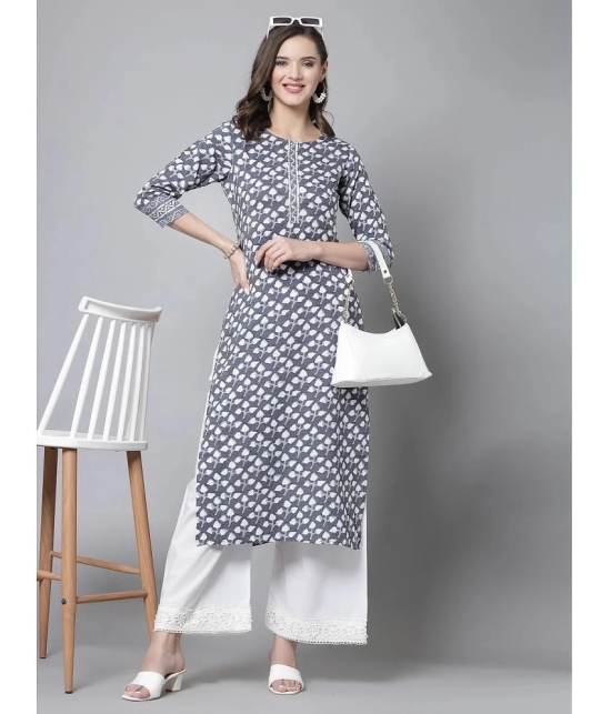 KIPEK Rayon Printed Straight Womens Kurti - Grey ( Pack of 1 ) - None