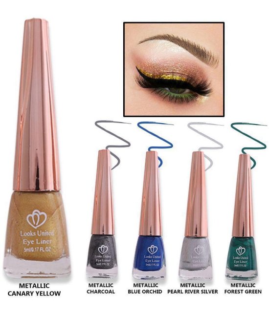 Looks United - Green Metalic Eye Liner Liquid ( Pack of 5 )