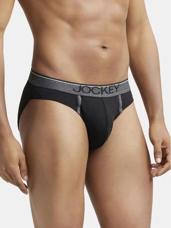 Jockey 8044 Men Super Combed Cotton Rib Solid Brief with Ultrasoft Waistband - Black - None