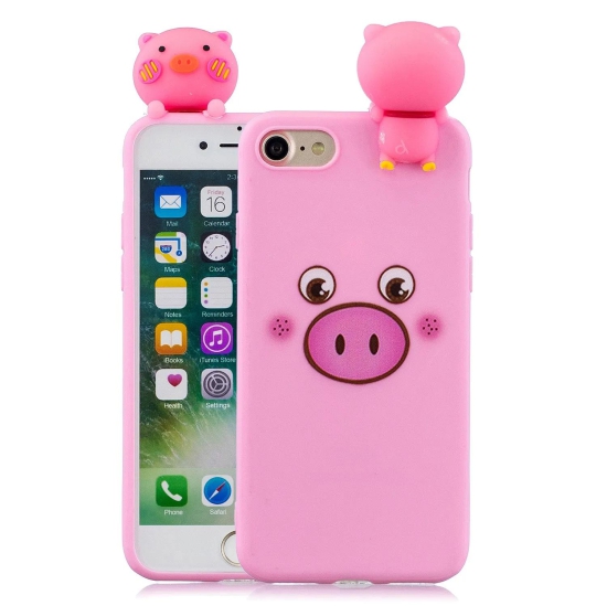 3D Doll Decor Soft TPU Mobile Phone Shell for iPhone SE (2020)/SE (2022)//8/7-Pig