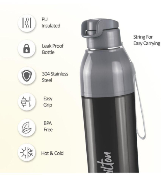 Milton - STEEL CONVEY 600,blc Black School Water Bottle 520 mL ( Set of 1 ) - Black