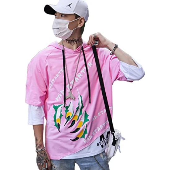 London Hills Printed Cotton Oversized Hoodies For Men | Half Sleeve Oversized T-shirt