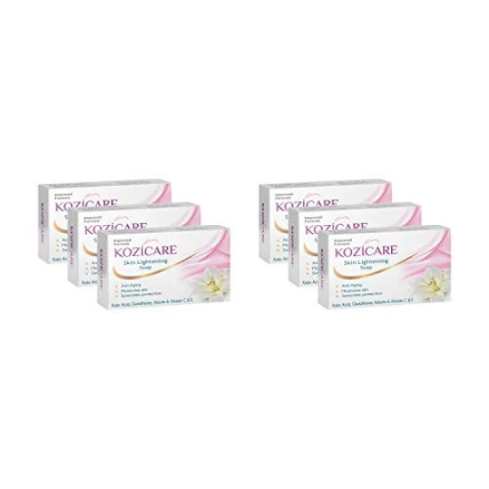 Kozicare Skin Lightening Soap - Pack of 6  Enriched with Kojic Acid  Vitamin C Sabun Soap  Anti-Aging  Sun Protection  Glowing Skin  Moisturizing Bath Soap for Men  Women-Kozicare Skin Lightening