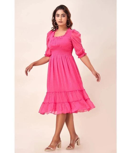 FabbibaPrints Chiffon Self Design Midi Womens Fit & Flare Dress - Pink ( Pack of 1 ) - None