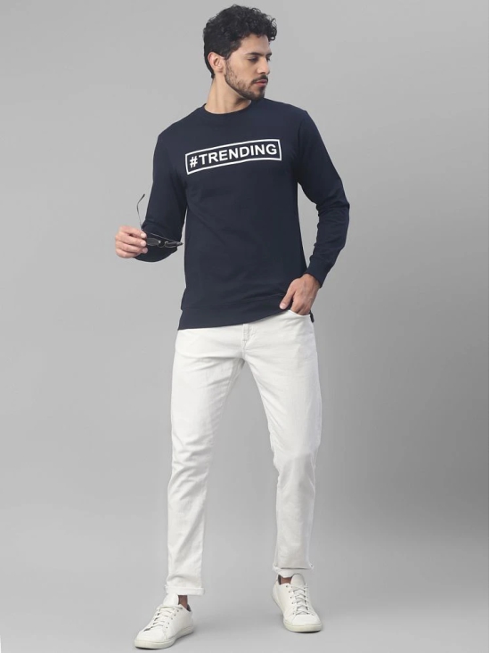 UrbanMark Men Regular Fit Printed Full Sleeves Round Neck Fleece Sweatshirt-Navy Blue - None