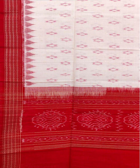 White Red Sambalpuri Handwoven Single Ikat Cotton Dupatta