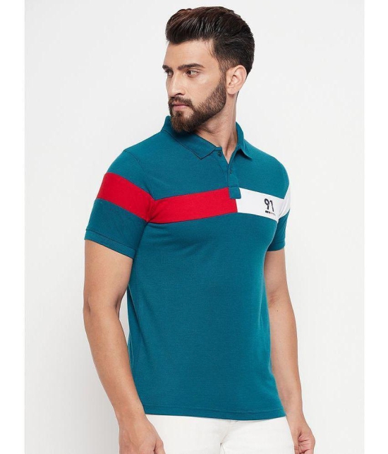 MXN - Teal Blue Cotton Blend Regular Fit Mens Polo T Shirt ( Pack of 1 ) - None