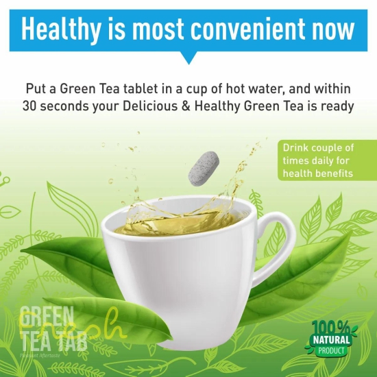 Green Teatab: Green Tea as Fizzy Tablet with Delicious Taste for Good Health & Beauty (Pack of 60 Serving)