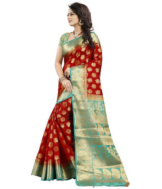 fab woven - Red Silk Blend Saree With Blouse Piece ( Pack of 1 ) - Red