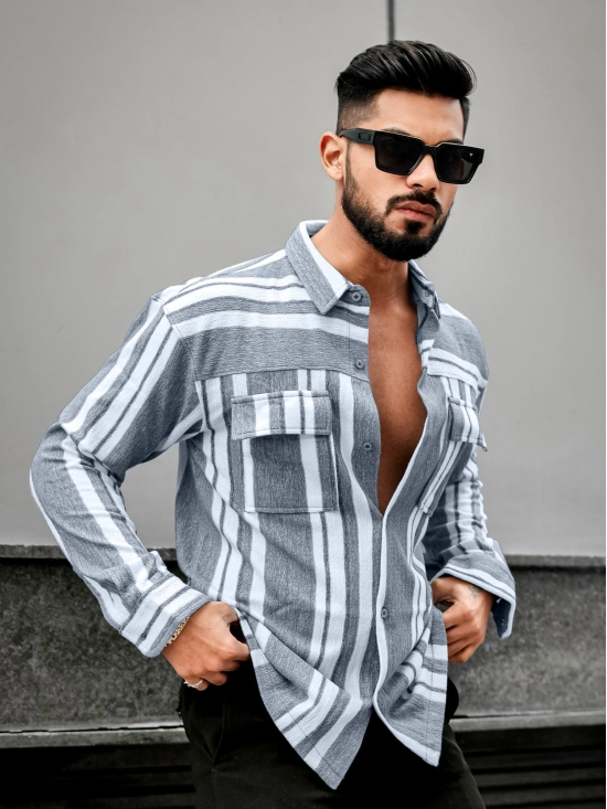 Striped Black Full Sleeve Shirt-XL / Black