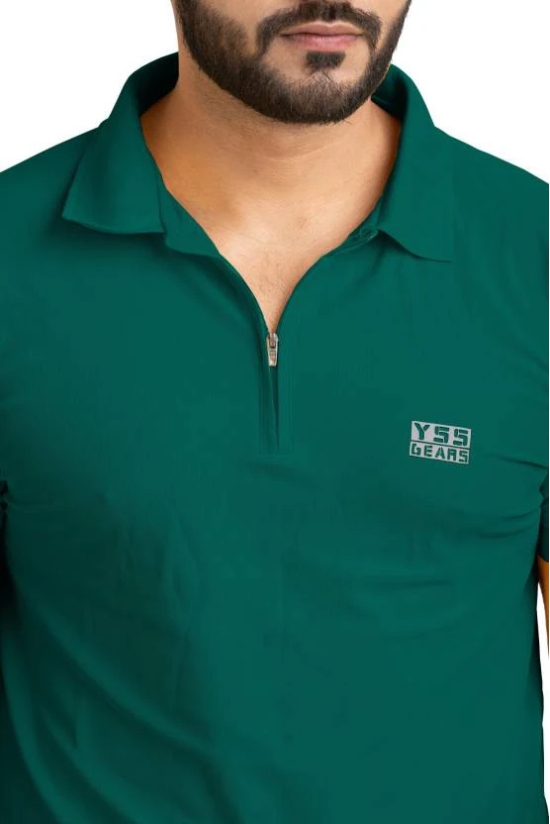 Men Solid Polo Neck Polyester Dark Green T-Shirt