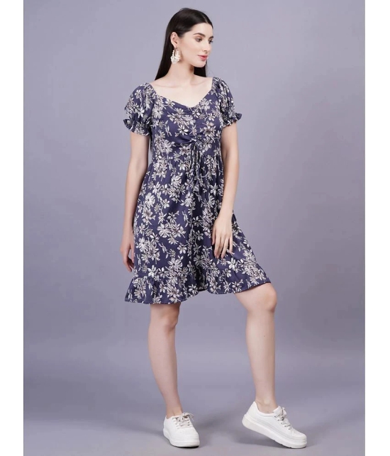 HIGHLIGHT FASHION EXPORT Rayon Printed Above Knee Womens Fit & Flare Dress - Navy Blue ( Pack of 1 ) - None