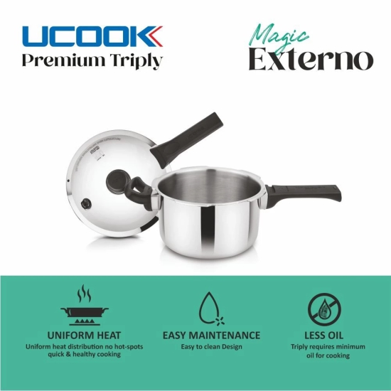 UCOOK By United Ekta Engg. Magic Externo Premium Triply Induction Outer Lid Pressure Cooker, 3 Litre, Silver