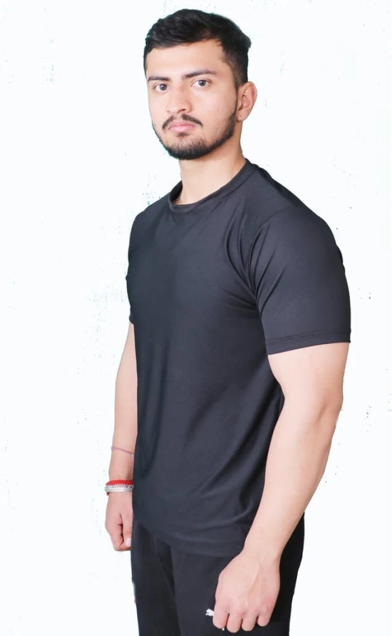 NVA Quality Stylish Men's Round Neck Cotton Blend Half Sleeve Black T-Shirt