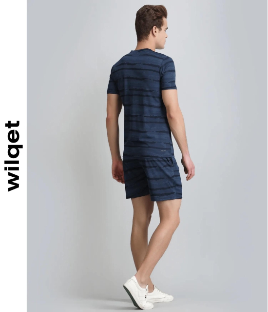 Mens Jacquard SS Round Neck T-Shirts Shorts-Navy / M