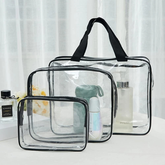 Wash bag Transparent 3 pcs Wash Bag Travel Toiletry BagMakeup Pouch Bag Travel Transparent Toiletry Waterproof Zipper Wash Bag Household Grooming Kit Portable Organizer Case Carry Pouch