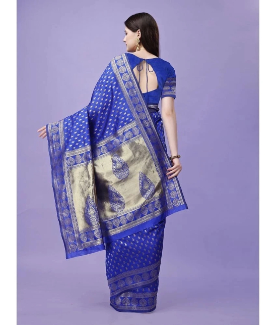 LEELAVATI Banarasi Silk Embellished Saree With Blouse Piece - Blue ( Pack of 1 ) - Blue