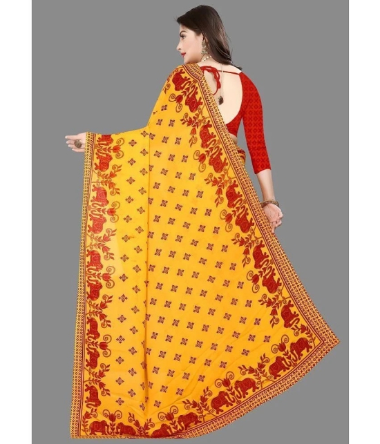 Sherine Georgette Printed Saree With Blouse Piece - Red ( Pack of 1 ) - Red