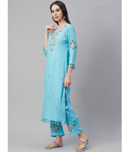 AMIRA'S INDIAN ETHNICWEAR - Blue Straight Rayon Women's Stitched Salwar Suit ( Pack of 1 ) - None