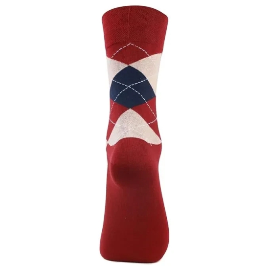 Men's Cotton Argyle Designer Signature Socks - Scarlet Maroon