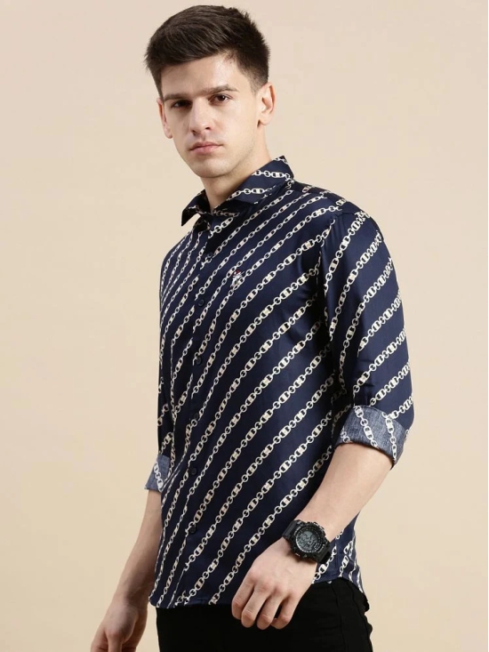 Showoff Satin Regular Fit Printed Full Sleeves Mens Casual Shirt - Navy Blue ( Pack of 1 ) - None