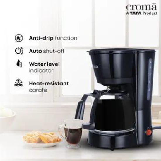 Croma 600 Watt 5 Cups Manual Black Coffee Maker with Rust Resistant (Black)