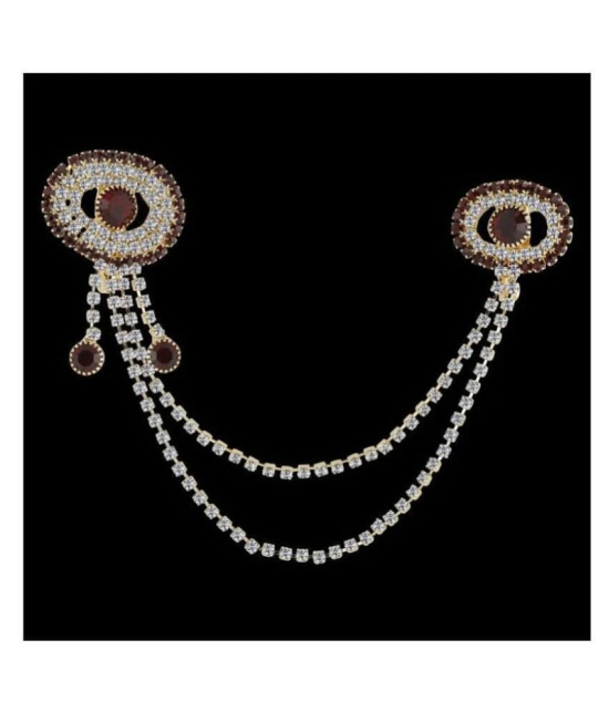 Silver Shine Traditional Gold Plated Exlusive Maroon Colour and White Diamond Studded Designer Wedding Brooch For Unisex Jewellery - Golden