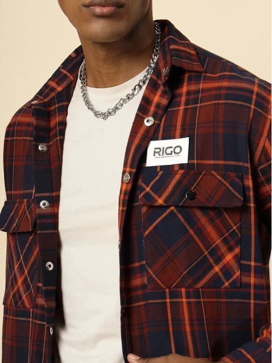 Rigo Flannel Oversized Fit Checks Full Sleeves Mens Casual Shirt - Navy ( Pack of 1 ) - None