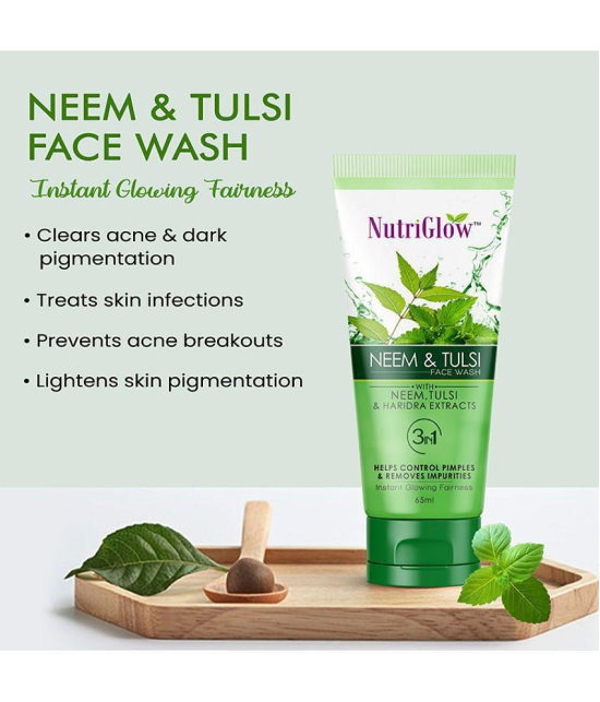 Nutriglow Neem & Tulsi Face Wash With Aloe Vera Extract For Cleanser, Pimple Care Solution, 65ml Each, (Pack of 2)